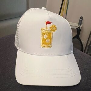 White Cap with Yellow Drink Embroidery